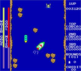 In game image of River Patrol on the Arcade.