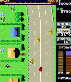 In game image of Road Fighter on the Arcade.