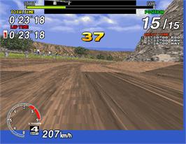 In game image of Sega Rally Championship on the Arcade.