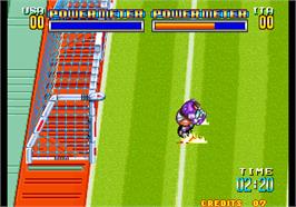 In game image of Soccer Brawl on the Arcade.