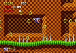 In game image of Sonic The Hedgehog on the Arcade.