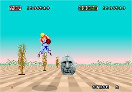 In game image of Space Harrier on the Arcade.
