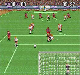In game image of Super Soccer on the Arcade.