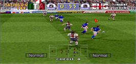 In game image of Tecmo World Cup Millennium on the Arcade.
