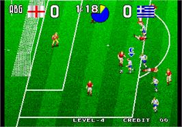 In game image of Tecmo World Soccer '96 on the Arcade.