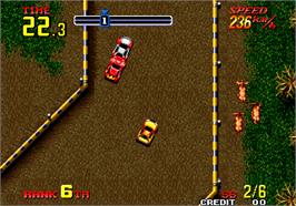 In game image of Thrash Rally on the Arcade.