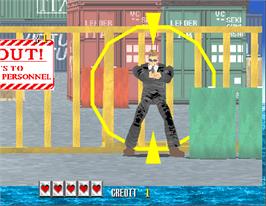 In game image of Virtua Cop on the Arcade.