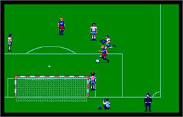 In game image of World Trophy Soccer on the Arcade.