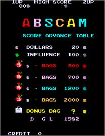 Title screen of Abscam on the Arcade.