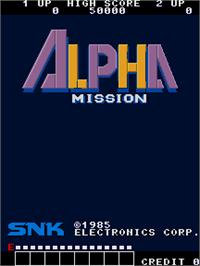 Title screen of Alpha Mission on the Arcade.