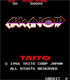 Title screen of Arkanoid on the Arcade.