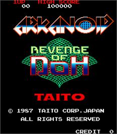 Title screen of Arkanoid - Revenge of DOH on the Arcade.