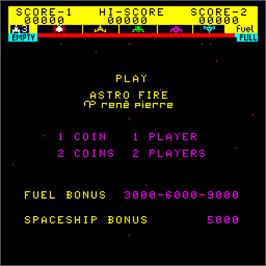 Title screen of Astro Fire on the Arcade.