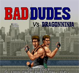 Title screen of Bad Dudes vs. Dragonninja on the Arcade.