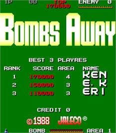 Title screen of Bombs Away on the Arcade.