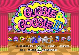 Title screen of Bubble Bobble II on the Arcade.