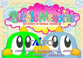 Title screen of Bubble Memories: The Story Of Bubble Bobble III on the Arcade.