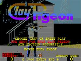 Title screen of Clay Pigeon on the Arcade.
