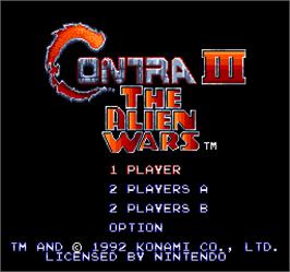 Title screen of Contra 3: The Alien Wars on the Arcade.