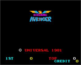Title screen of Cosmic Avenger on the Arcade.