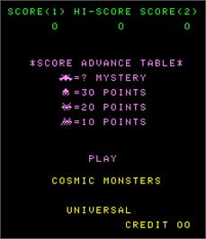 Title screen of Cosmic Monsters 2 on the Arcade.