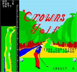 Title screen of Crowns Golf on the Arcade.