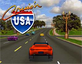 Title screen of Cruis'n USA on the Arcade.
