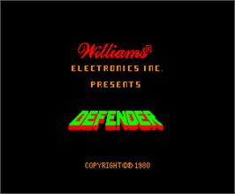 Title screen of Defender on the Arcade.