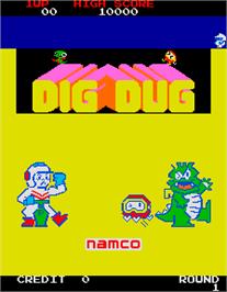 Title screen of Dig Dug on the Arcade.