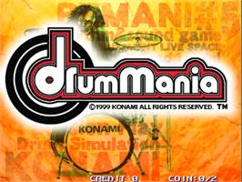 Title screen of DrumMania on the Arcade.