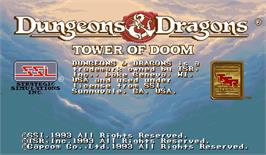 Title screen of Dungeons & Dragons: Tower of Doom on the Arcade.