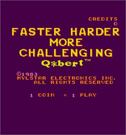 Title screen of Faster, Harder, More Challenging Q*bert on the Arcade.