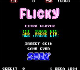 Title screen of Flicky on the Arcade.