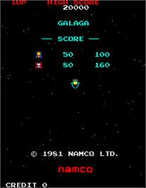 Title screen of Galaga on the Arcade.