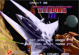 Title screen of Gradius III on the Arcade.