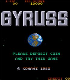Title screen of Gyruss on the Arcade.