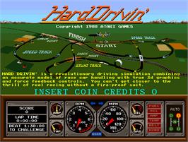 Title screen of Hard Drivin' on the Arcade.