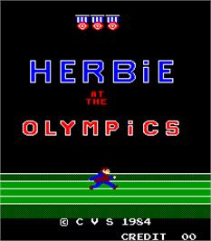 Title screen of Herbie at the Olympics on the Arcade.