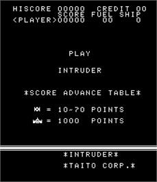 Title screen of Intruder on the Arcade.