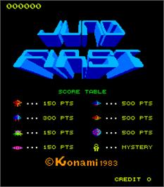 Title screen of Juno First on the Arcade.