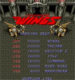 Title screen of Legendary Wings on the Arcade.