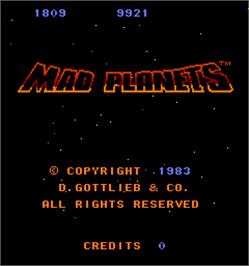 Title screen of Mad Planets on the Arcade.