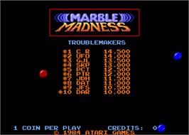 Title screen of Marble Madness on the Arcade.