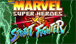 Title screen of Marvel Super Heroes Vs. Street Fighter on the Arcade.