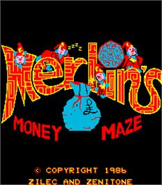 Title screen of Merlins Money Maze on the Arcade.