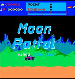 Title screen of Moon Patrol on the Arcade.