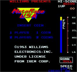 Title screen of MotoRace USA on the Arcade.