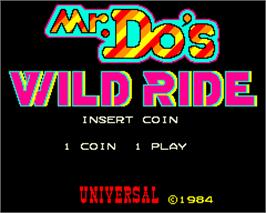 Title screen of Mr. Do's Wild Ride on the Arcade.