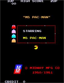 Title screen of Ms. Pac-Man on the Arcade.