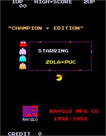 Title screen of Ms. Pacman Champion Edition / Zola-Puc Gal on the Arcade.
